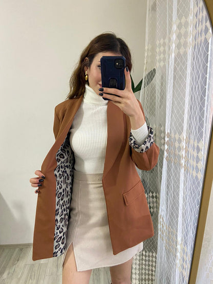 Leopar Desen Blazer Ceket