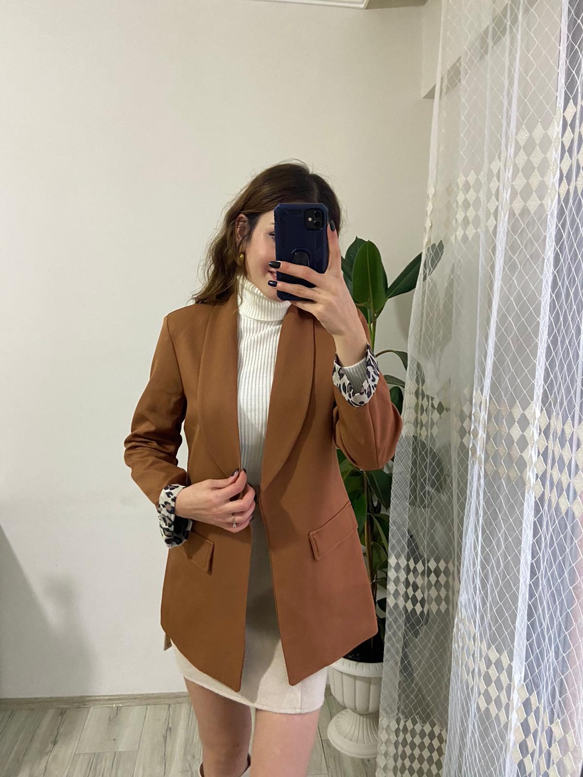 Leopar Desen Blazer Ceket